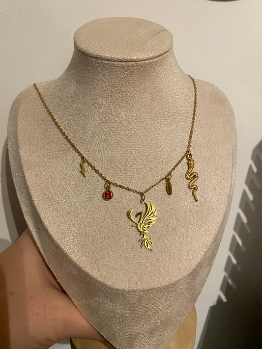 EDELSTAHL- Kette „Ashes of the Flamebird 🪶✨🔥“ Silber + Gold